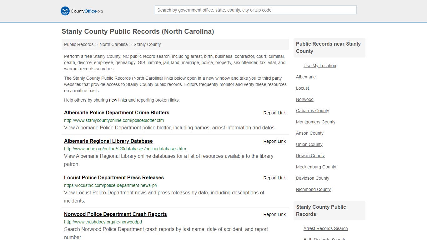 Stanly County Public Records (North Carolina) - County Office