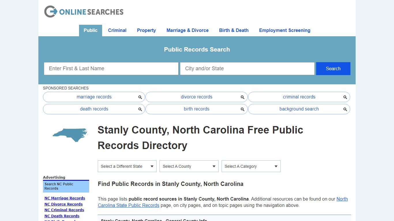 Stanly County, North Carolina Public Records Directory